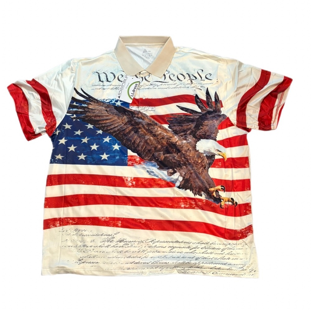AGSPORT 3XL Patriotic Eagle Flag Polo Shirt We The People Graphic NWT